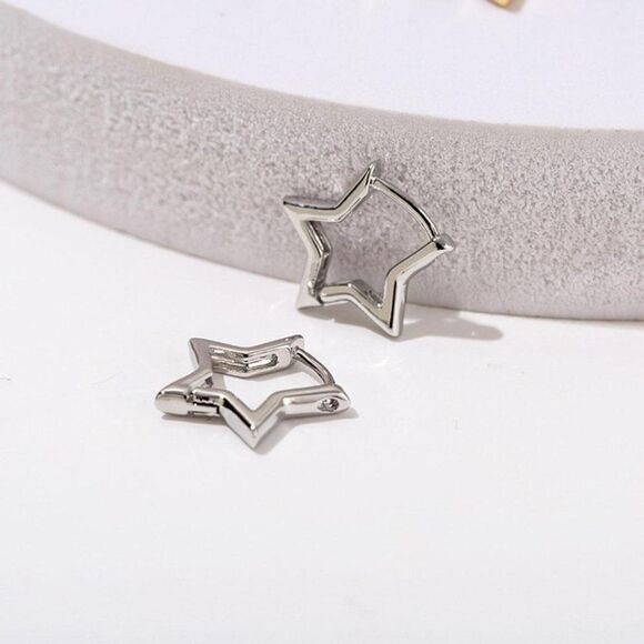 Silver Star Huggie Earrings - Picture 1 of 7